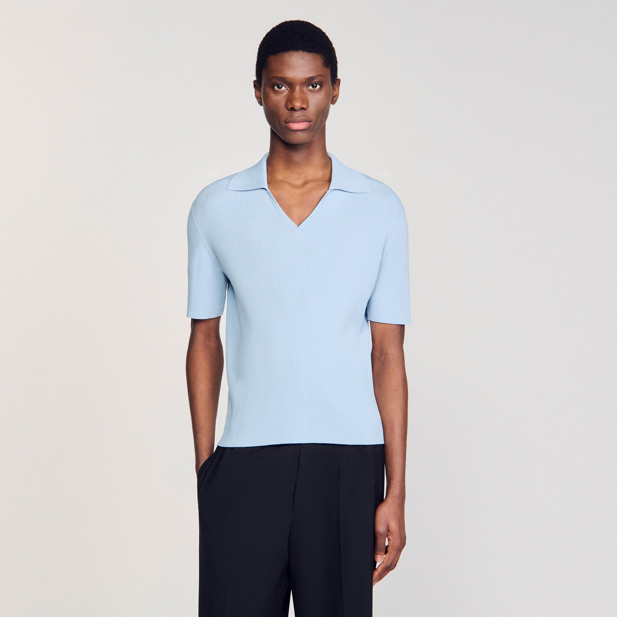 Sandro Men Rib knit polo shirt