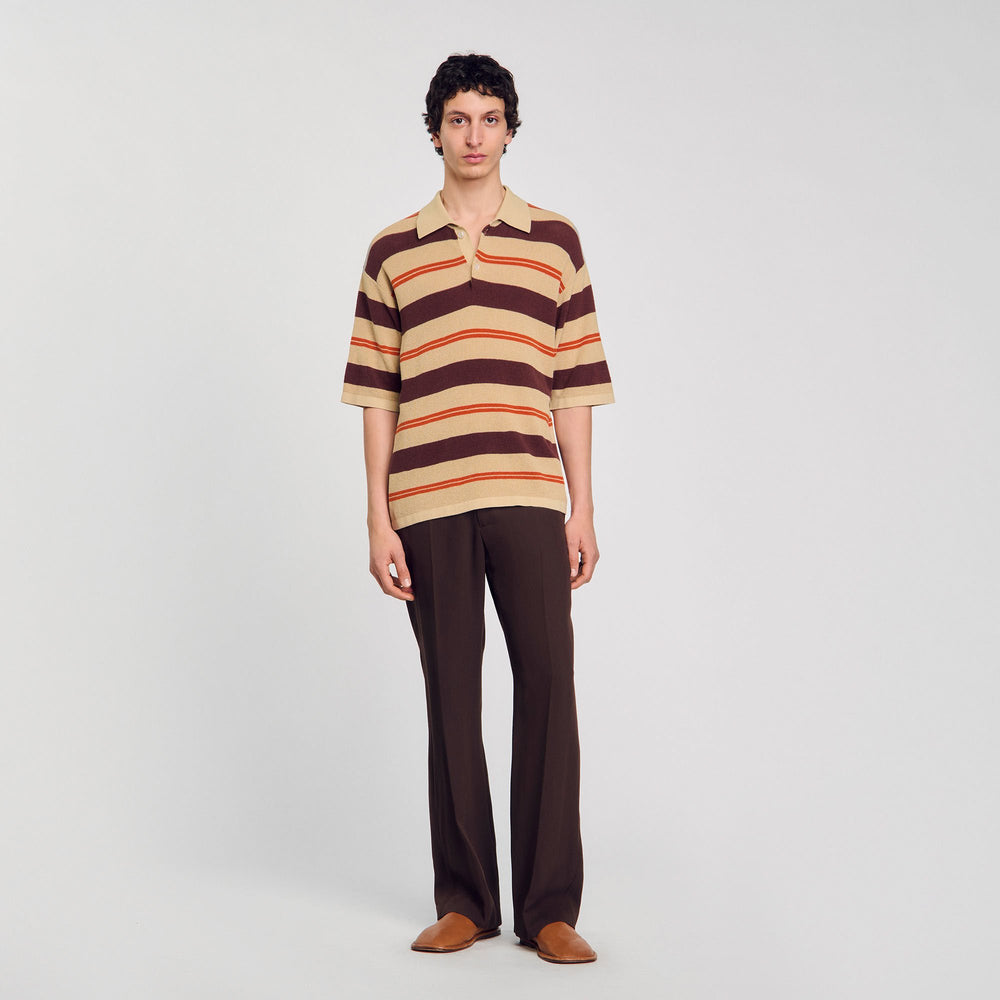 Sandro Men Striped knit polo shirt