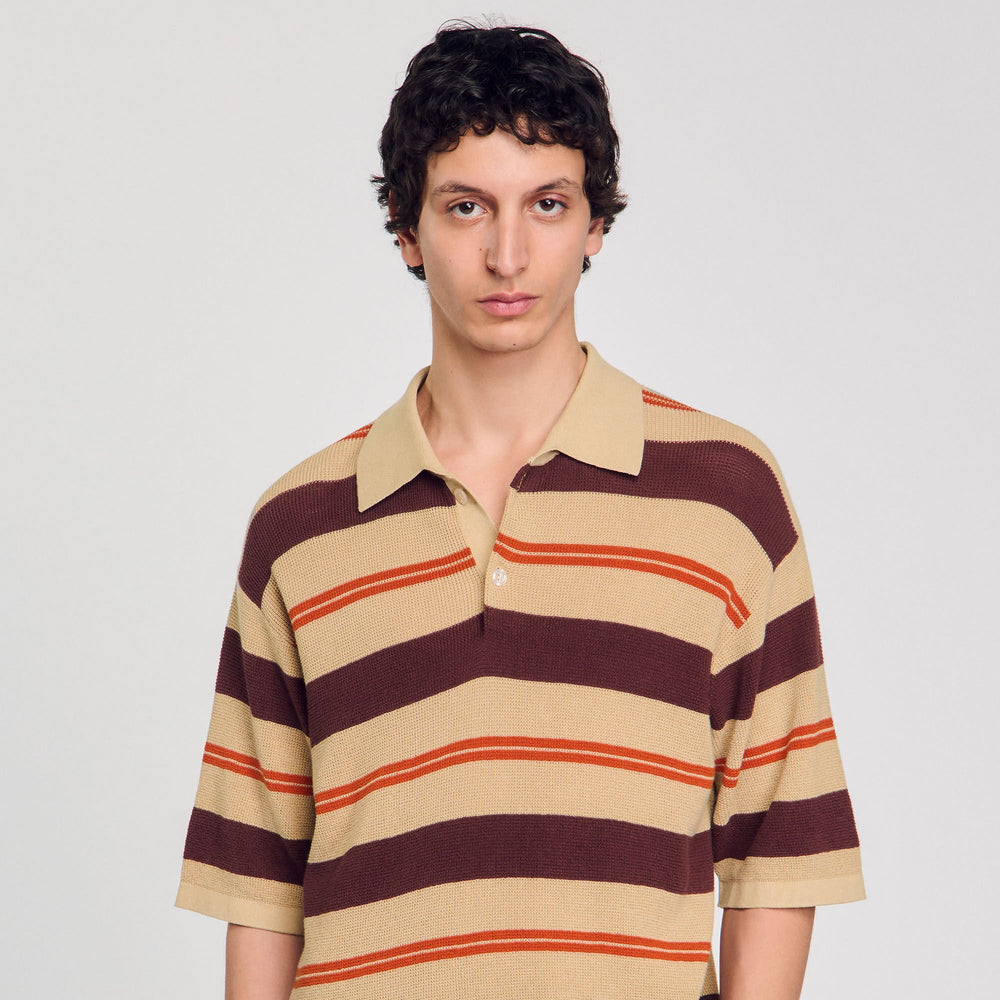 Sandro Men Striped knit polo shirt