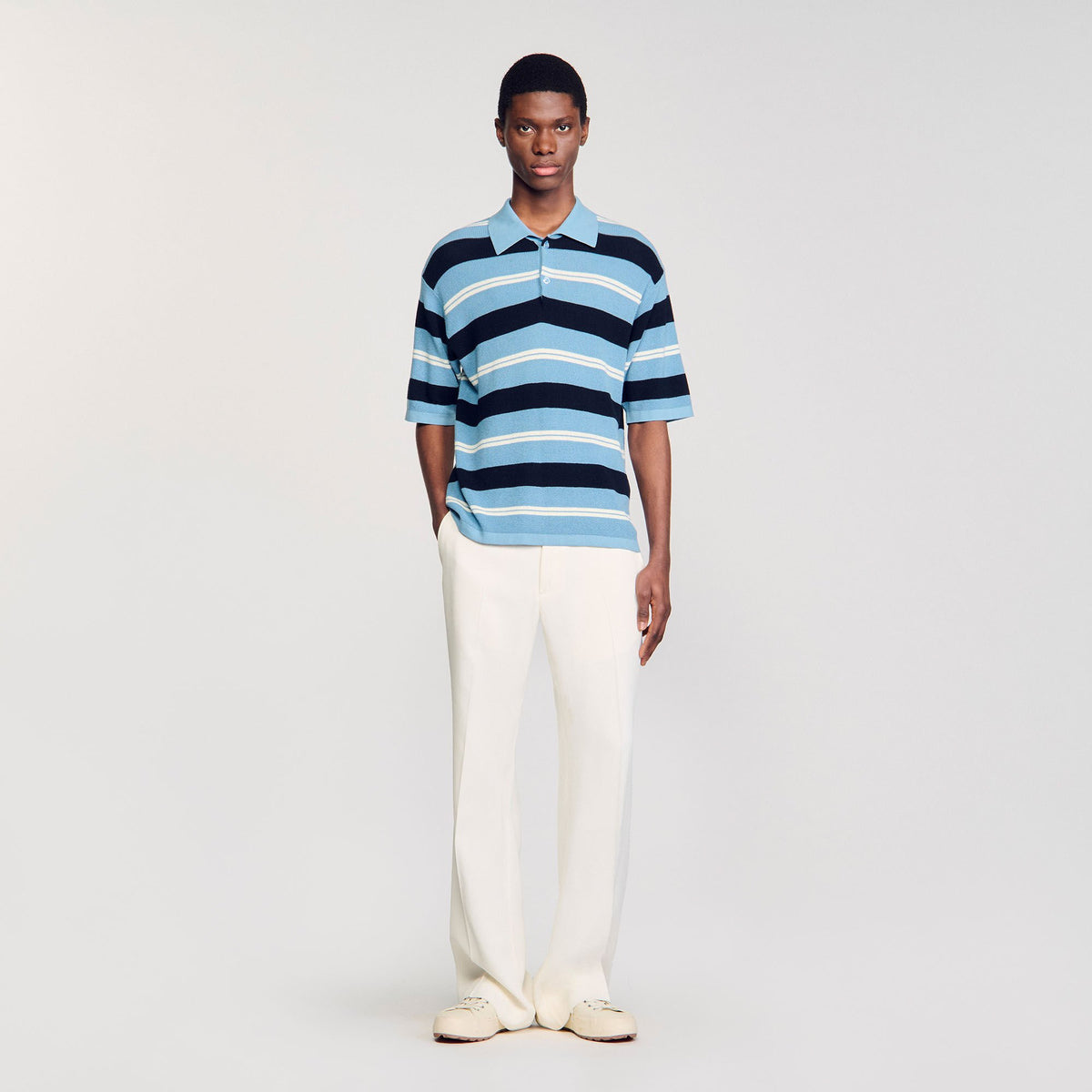 Sandro Men Striped knit polo shirt