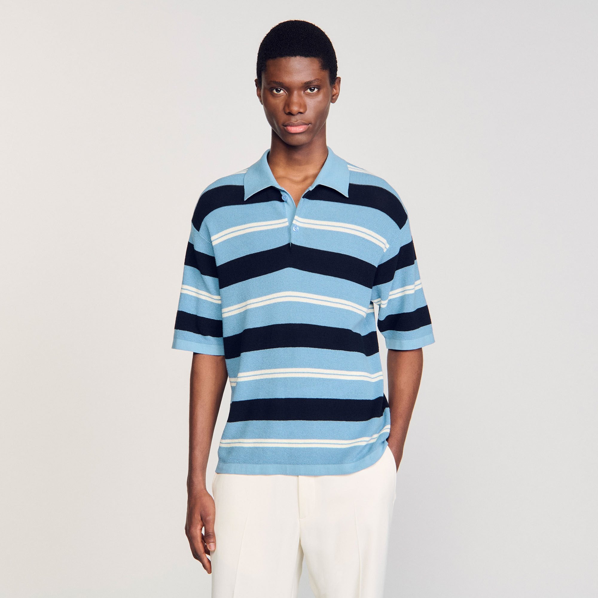 Sandro Men Striped knit polo shirt