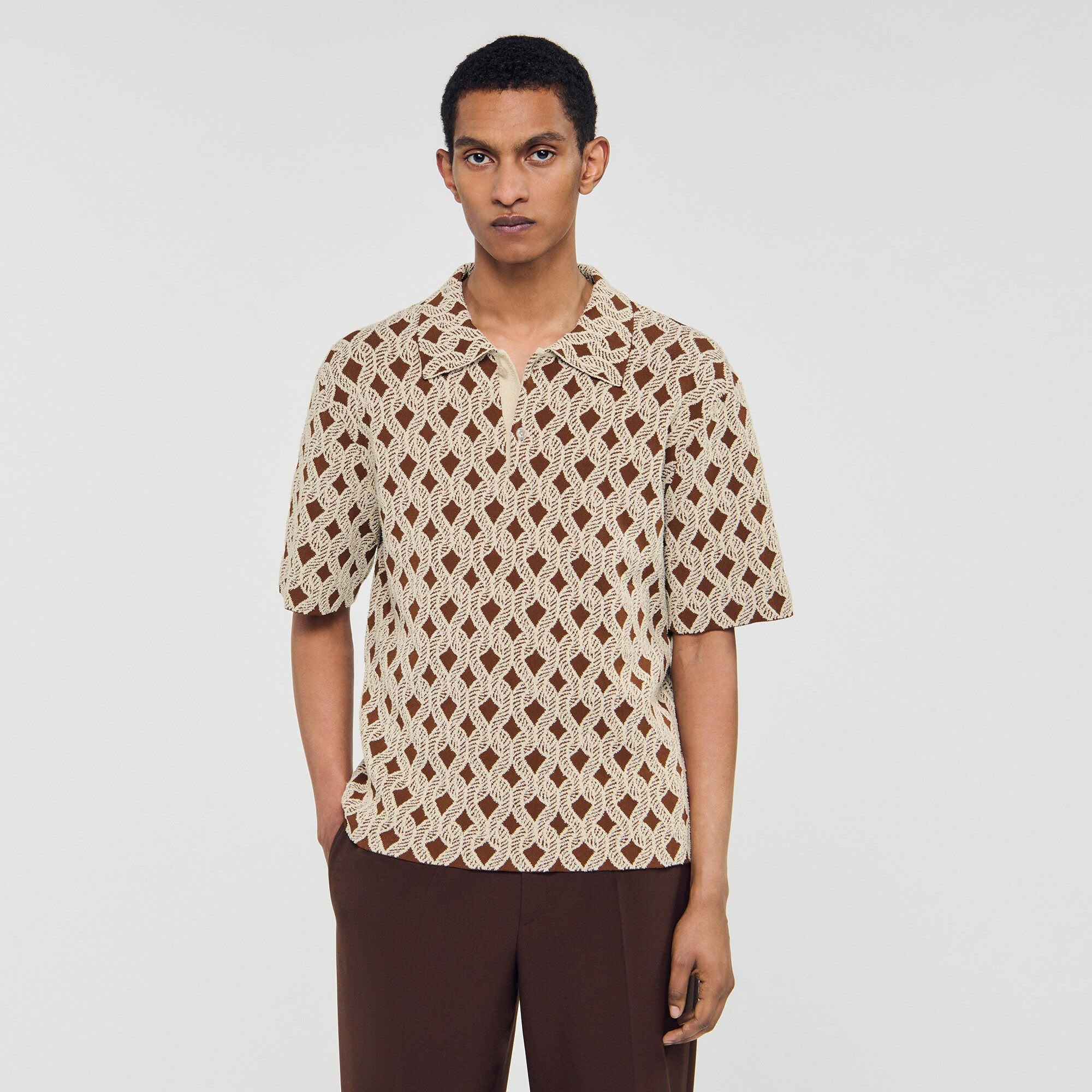 Sandro Men Rope jacquard cardigan shirt