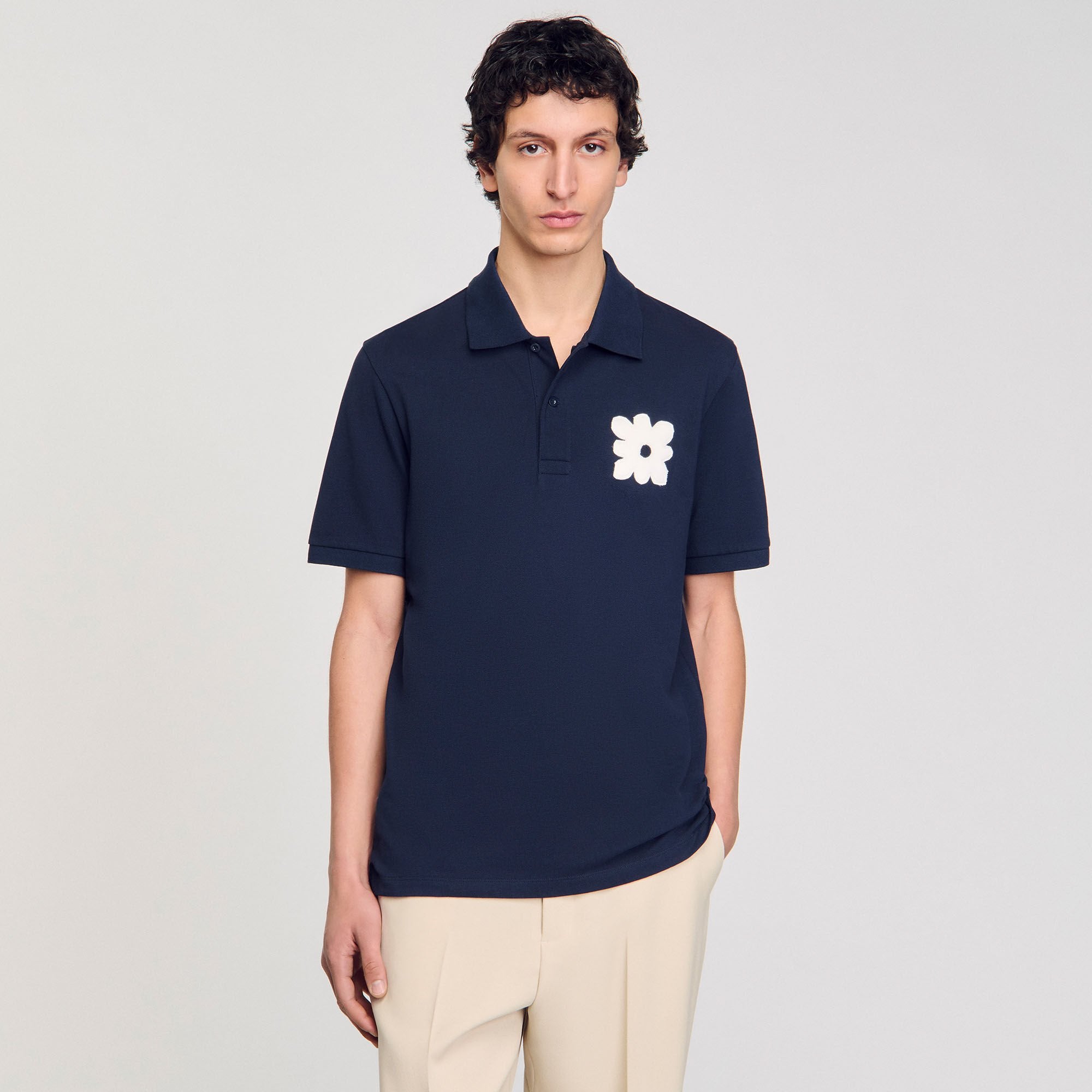 Sandro Men Polo shirt with flower patch