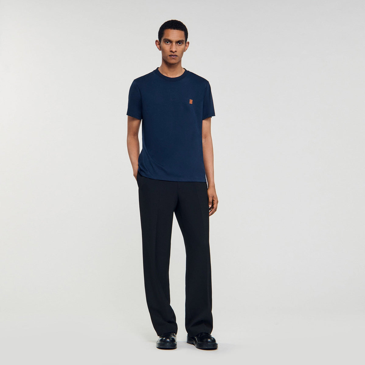 Sandro Men Leather logo T-shirt