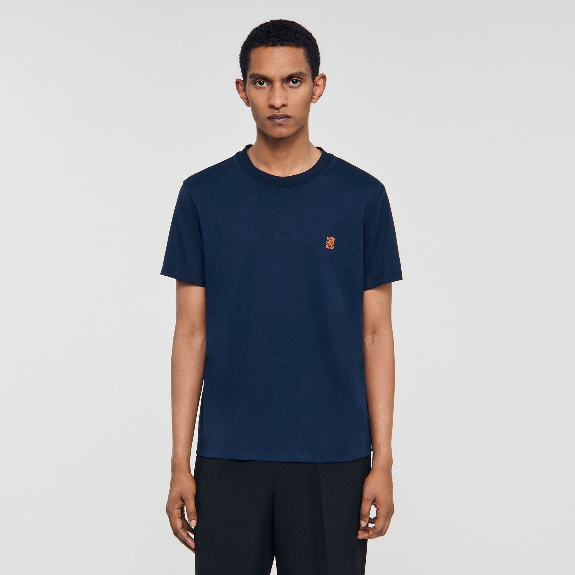 Sandro Men Leather logo T-shirt