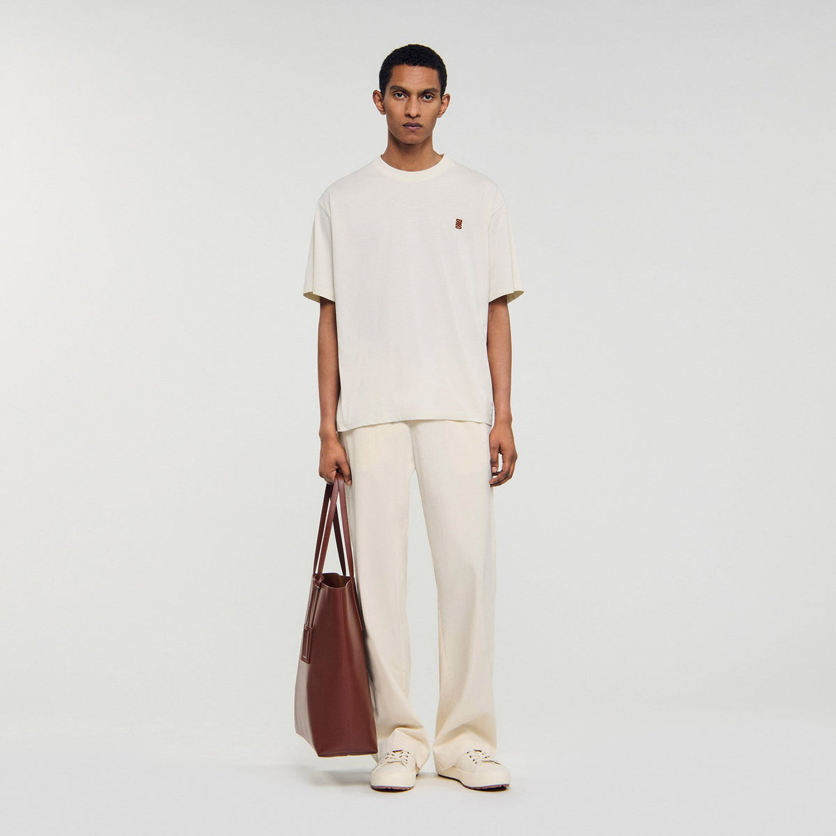 Sandro Men Leather logo T-shirt
